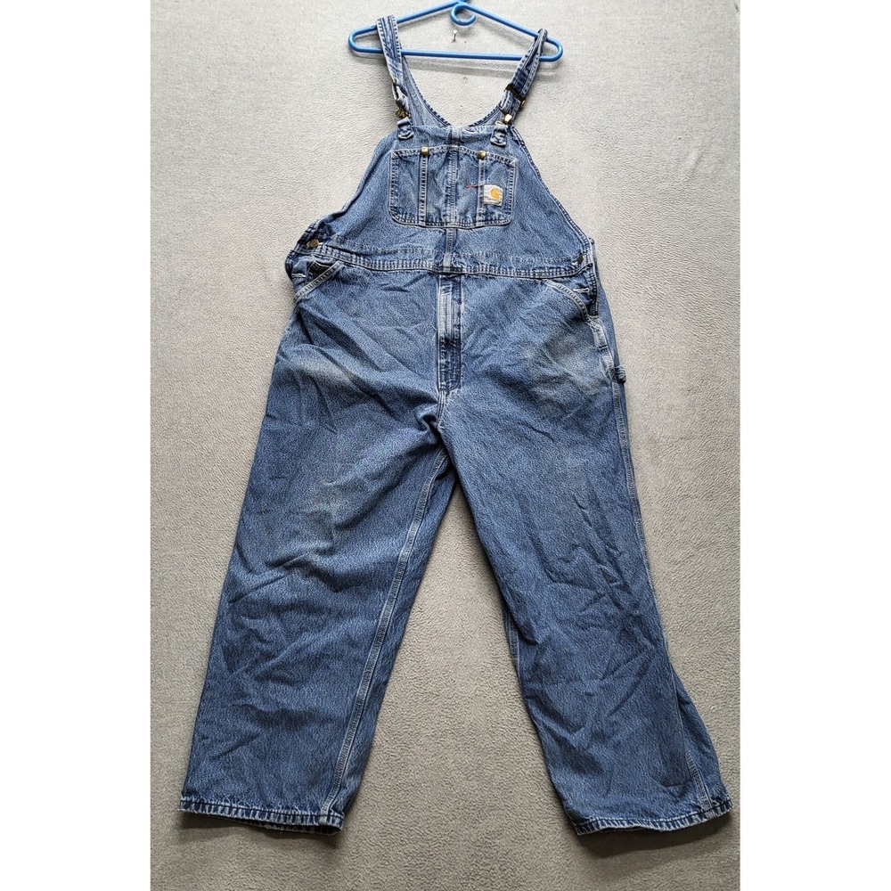 VINTAGE Carhartt Men Overalls 44X28 Blue Denim Carpenter R07DST Baggy Y2K READ